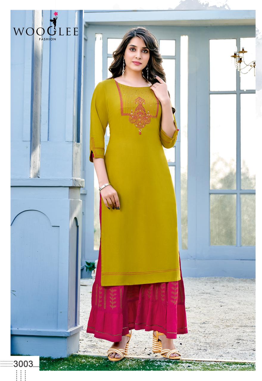 Wooglee Sunshine New Designer Ethnic Wear Kurti With Bottom Collection